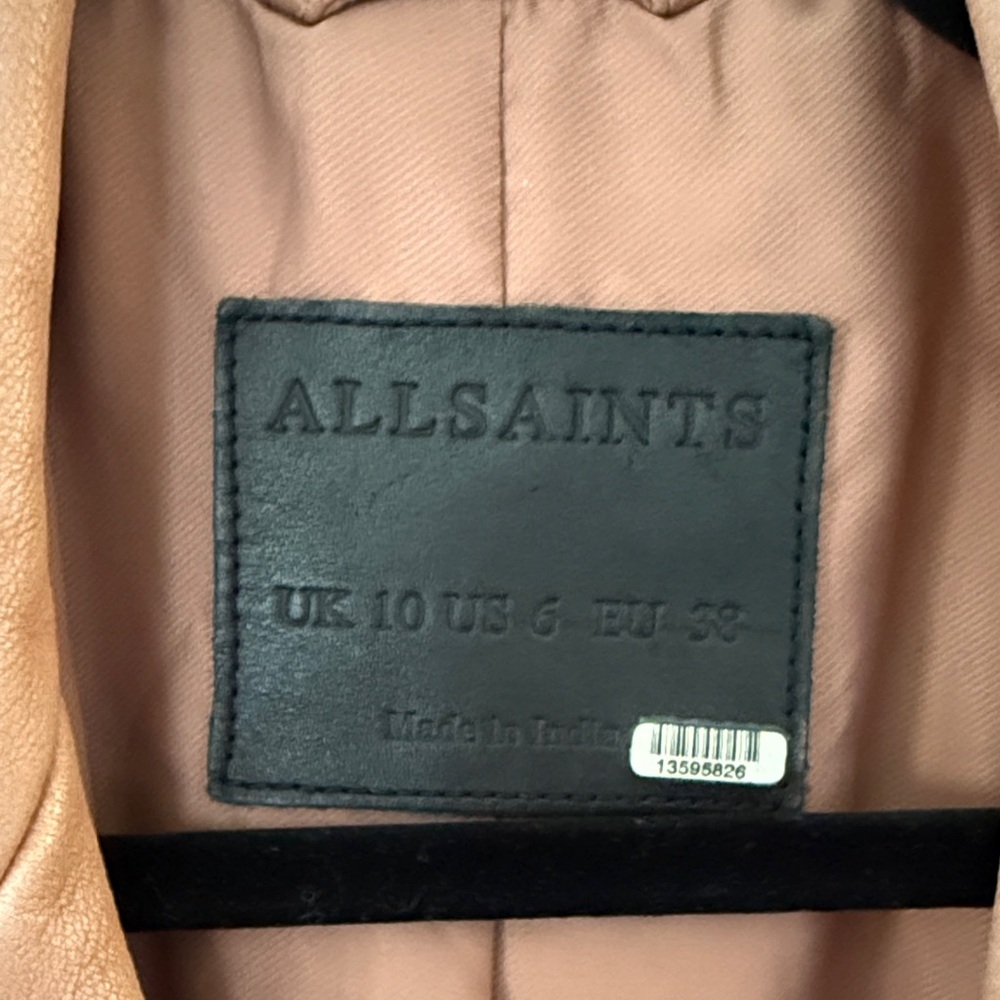 AllSaints Women's Leather Moto Jacket in Dusty Rose Brown - Picture 2 of 4